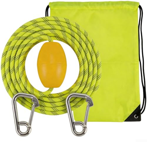 Cuerda de anclaje flotante con tiras reflectantes y boya de PVC, gancho de acero inoxidable 304, línea amarilla neón de alta visibilidad para kayak, canoa, barco pequeño (6 m)