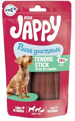 RIGA - Jappy Tendre Stick - Friandise Chien - Riche en Canard - Riche en Protéines - Faible Teneur en Matière Grasse - sans Colorant Ni Additifs - Récompenses Idéales - 70 g