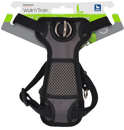 Rosewood Front Connect Harness for Dogs – Small, No-Pull Design, Ideal for Training, Behaviour Control, and Leash Walking, Adjustable and Comfortable Fit for Small Dogs, Grey