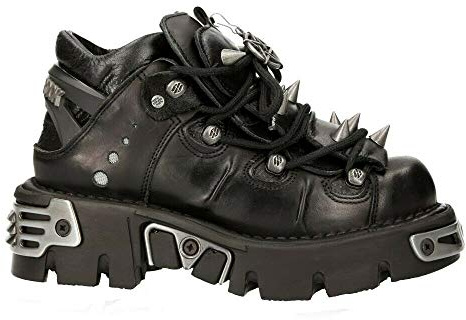 New Rock Unisex 110-S1 Reactor Black Leather Rock Goth Emo Stud Low Ankle Boots 39