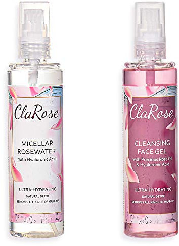 ClaRose 100% Vegan Micellar Water 150ml with Hyaluronic Acid and Deep Cleaning Face Gel 150ml