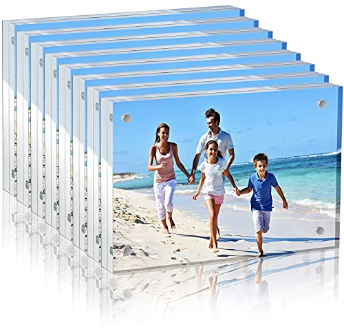 Yalikop 8 Pcs Clear Acrylic Picture Frames Magnetic Acrylic Photo Frame Thick Desktop Display Double Sided Freestanding Floating for Bedroom Living Room Home Office Store Supplies (4 x 6 Inch)