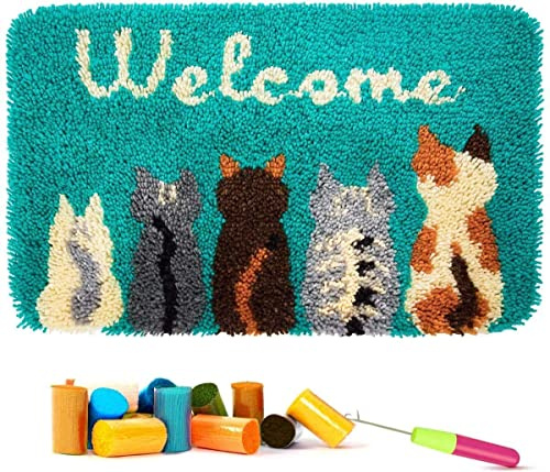 Myriad Choices Latch Hook Kits for Adults 23.6x15.7IN, DIY Latch Hook Cats Rug Kit, Home Carpet Rug Making Kit, Cross Stitch Embroidery Kits Needlework Crafts Rug Home Decor, Cute Kittens, 60 X 40 cm