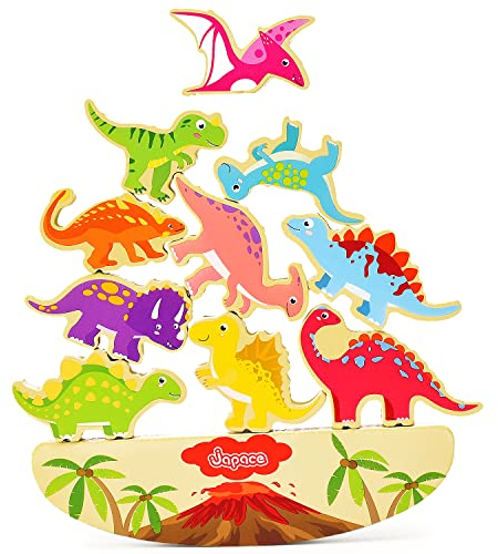 Japace Stapelspiel ab 3 Jahre Dinosaurier Spielzeug, Kinder Holzspielzeug Montessori Spielzeug ab 3 4 5 6 Jahre Balancieren Stapelspielzeug Motorikspielzeug Lernspiele Geschenke für Mädchen Junge