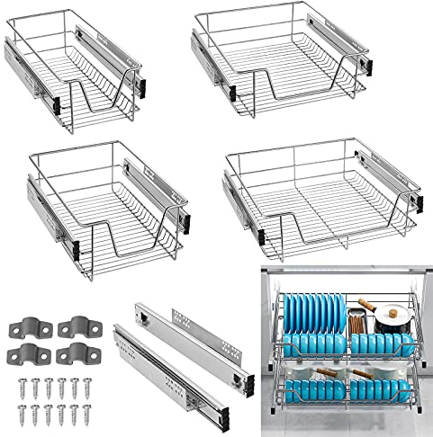 XMTECH 4 Stück Küchen Regal Teleskopschublade Küchenschublade Schlafzimmerschublade Schrankauszug Ausziehbare Ablage Geeignet für 30cm Schränke(Tatsächliche Breite 27cm)