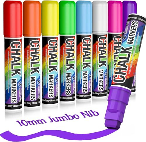 KERIFI Marqueurs à craie liquide, 8 Stylo Craie Effaçable, 10mm Pointe Réversible marqueurs à craie pour tableaux noirs, tableau, fenêtre, verre à encre effaçable, Miroir, Bois