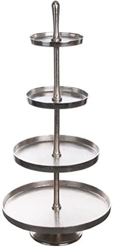 Brandsseller Alzata 4 ripiani in alluminio argento 95 cm – Stile vintage con pomello decorativo – Supporto per torte frutta dolci – Etagère in metallo per cucina tavola eventi
