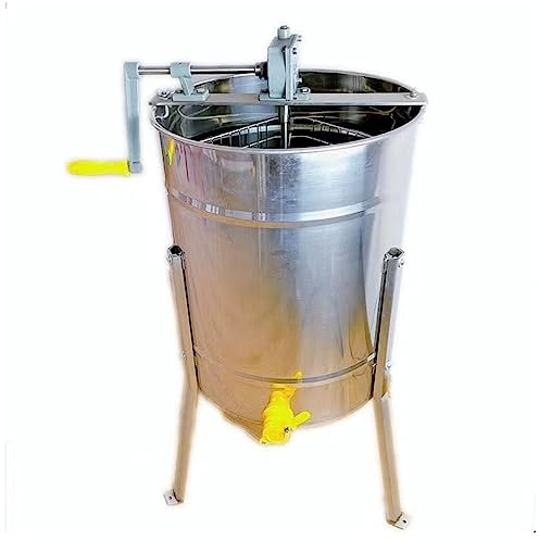 YJSG Manual Honey Extractor 4 Frames, Stainless Steel Honey Centrifuge Extractor, Gear with Brake Function, with Transparent Lid, for Apiaries and Family Use,4 Frames