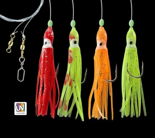 DEGA Octopus-System mit 4 Armen Haken: 3/0 Dorsch-System Norwegen-System Meeresvorfach (Red/Green/Orange/Yellow)