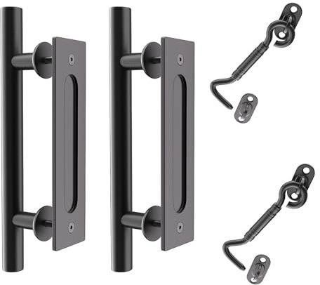 SANKEYTEW 2 Pcs 30CM Poignée de Porte Coulissante,Noir Poignée de Porte Coulissant avec Serrure à Loquet Pour Porte de Grange,Pour la Porte de Grange Coulissante