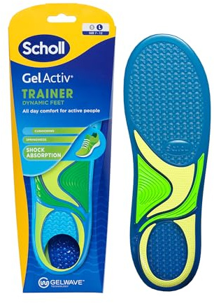 Scholl GelActiv Trainer Insoles for Men, All Day Comfort Running Shoe Insoles, Super Shock Absorption and Springiness with GelWave Technology, UK Size 7-12