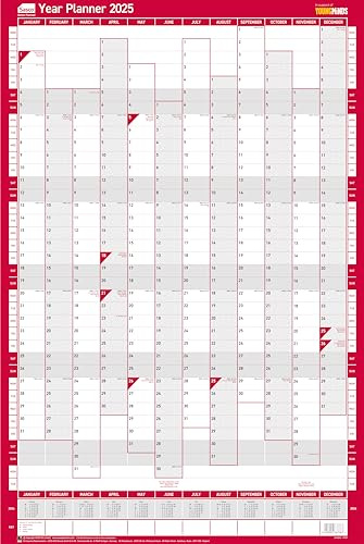 Sasco 2025 Portrait Yearly Wall Planner Set, Paper Whiteboard Poster Style Dry Erase Calendar, Large Wall Planner with Dry Erase Pen & Stickers, Wall Chart & Notice Board, Blue, 610 x 915mm, 2410242