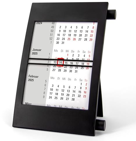 Truento 3-Monats-Tischkalender für 2 Jahre (2025 & 2026) - mit Drehmechanik - schwarz/schwarz/rot
