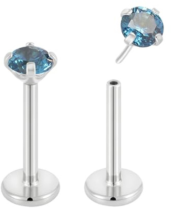Piercad Koala 2 st Titan 18G Trådlösa Platta Baksida Födelsesten Örhängen Labret Helix Tragus Brosk Läpp Monroe Conch Örhänge Skivstång Kroppspiercing Smycken