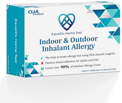 EqualDx Test di allergia per inalanti interni ed esterni a casa – Test degli anticorpi IgE per gli allergeni inalanti più comuni, test allergologico clinicamente accettato, raccolta indolore