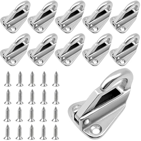 NICEWAT - Ganchos de fijación de lona de acero inoxidable con 20 tornillos, ganchos de metal para redes de remolque y seguridad (10 unidades)