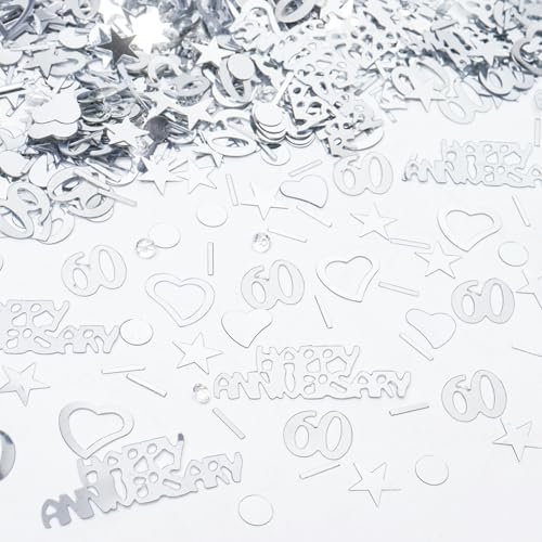 60th Wedding Anniversary Decorations, 30g 60 Wedding Confetti with Love Heart Shaped Diamond Table Confetti for 60th Wedding Anniversary Party Supplies
