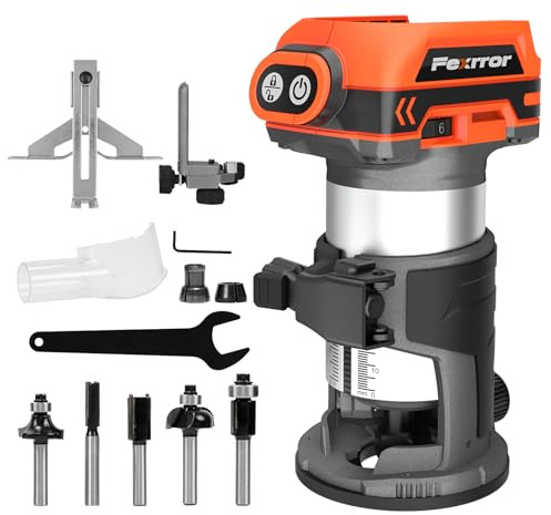 Fexrror Fresa a Batteria Compatibile con Batteria Makita da 18 V, Fresatrice Portatile Senza Spazzole con 6 Velocità, 30000RPM, Frese da 5 Pezzi, Guida Dritta, Ruota Guida (Senza Batteria)