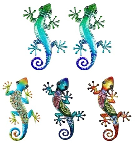 yybng Arte De Pared De Gecko Para Exterior - 5 Piezas De Esculturas De Lagartos Para Jardín | Figuras Planas Resistentes A La Decoloración Para Valla Terraza Patio Jardín