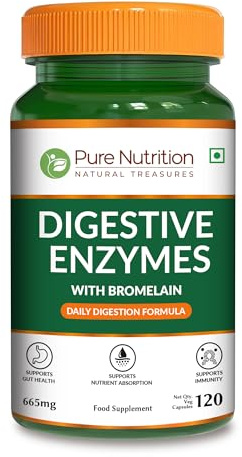 Pure Nutrition Digestive Enzymes with Bromelain | 120 Veg Caps | Gut Health & Metabolism Support* Formula with Digestive Enzyme Blend of Amylase, Lipase, Protease, Cellulase & Lactase.
