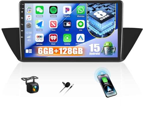 CAMECHO 6+128G 8 Core Autoradio 10 Pollici per BMW X1 E84 2010-2016 con Telecamera Posteriore, Android 15 Bluetooth Radio Wireless Carplay con Android Auto GPS WIFI FM/RDS DSP + Touchscreen IPS Canbus
