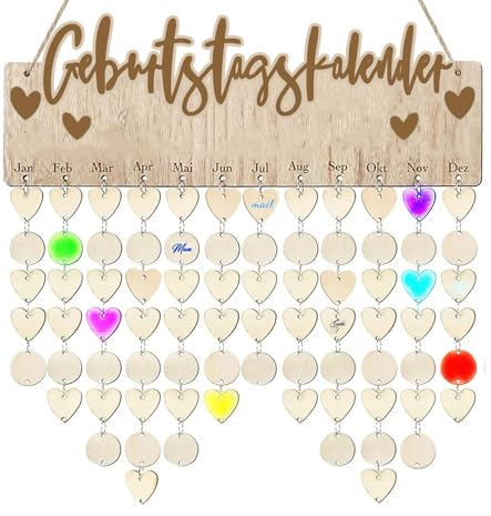 TAKONE Geburtstagskalender Holz Ohne Jahr – DIY Familienkalender Jahresunabhängig Mit 60 Holzscheiben Zum Beschriften, Wanddeko Für Haus, Klassenzimmer & Kindergarten