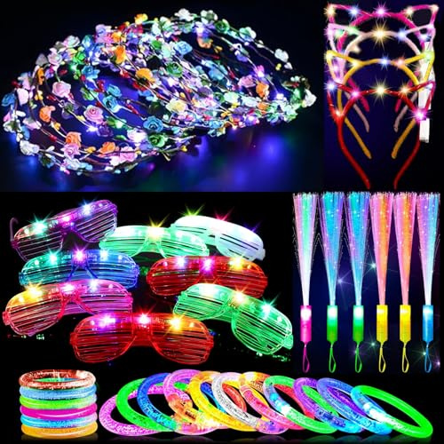 Defresit Glow Sticks Party Favors – 48 PCS LED Light Up Toys for Adult, Flashing Glasses, Bracelets, Headbands, Fiber Optic Wand – Party Decorations for Adult