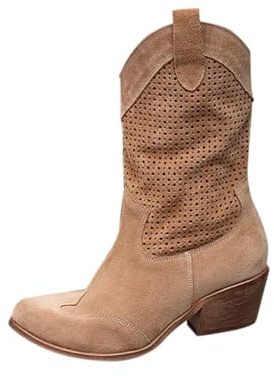 Generisch Botines para mujer vaquero de verano de ante calado con patrón calado Slip-On