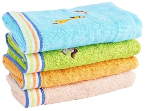 Zykra 4 Piezas Toalla Manos Infantil, Toalla Pequeña Niño Colegio Dibujos Animados Reutilizables Toallas Guarderia Toallas Pequeña Infantil para Manos, Cara, Pies, Ducha, Babas