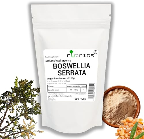 Nutrics BOSWELLIA SERRATA - Polvo de incienso indio de ácido boswélico, 100 % puro, sin rellenos, aglutinantes o agentes de carga (75 g)