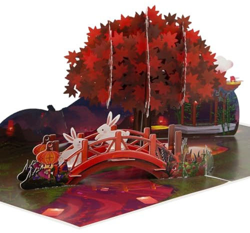 iGifts And Cards Asian Garden 3D Pop-Up Card Mid-Autumn Moon Festival 6x8