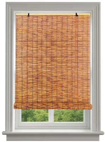 Bamboo Blinds Outdoor, Bamboo Roller Blind Light Filtering Cordless Roll Up Shades Blackout Privacy Retro Reed Window Blinds 32 34 48 50 54 60 67 72 for Home Porch Decor(29 W x 48 H)