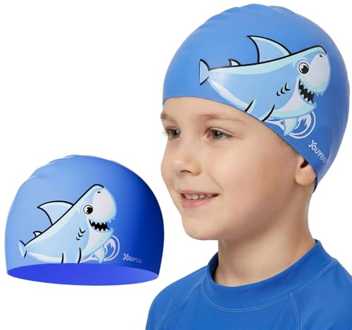 Kids Swimming Cap for 4-13 Years Boys Girls - Waterproof Silicone Swim Hat for Long Hair, Comfortable Anti-Slip Bathing Cap for Swimming Lessons & Pool