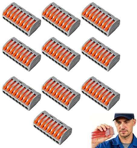 10 Pezzi Connettore Elettrico Rapido a 8 Ingressi, Domino Elettrico Compatto per Cablaggio, Morsettiera Elettrica Sicura, Capocorda Elettrica per Impianti Domestici e Cantieri