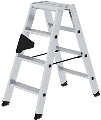 Aluminium-Stufen-Stehleiter beidseitig begehbar 2 x 4 Stufen Arbeitshöhe bis ca. 2,50 m