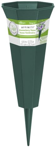 FloraCraft Affinity Plastic Cemetery Vase with Permanent Spike 4.4 inch x 12.75 inch Green