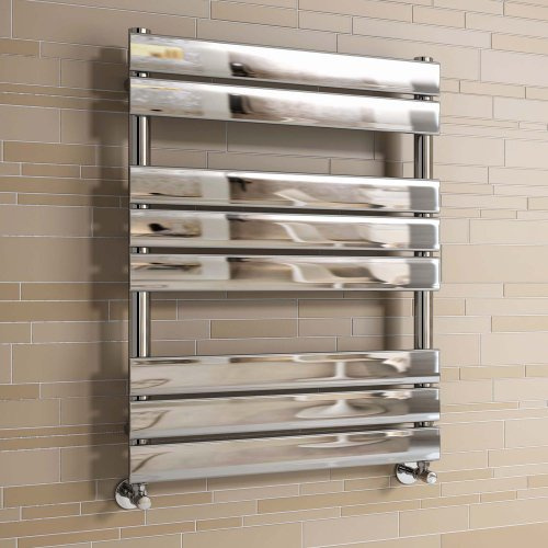 iBathUK Zerith Wall Mounted Flat Panel Heated Towel Rail, 8 Column Slim Flat Steel Hydronic Central Heating Towel Radiator with High Thermal Output, Chrome Designer Bathroom Towel Rail, 800 × 600mm