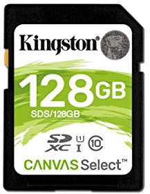 Kingston SDS/128GB Canvas Select Class10 UHS-I Flash Memory Card, Black