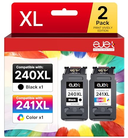 PG-240XL/CL-241XL Ink Cartridge Replacement for Canon 240XL 241XL Combo Pack for Canon 240 241 High Capacity for Printer Pixma MG3620 TS5120 MG2120 MG3520 MX452 MX512 MX532 MX472 (2 Pack)