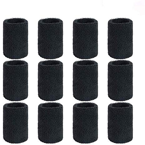 Serre-Poignets Bracelets,6 Paires Absorbants Poignet Bandeau Coton Sport Sweatband Eponge Poignet pour Uomini Donne Badminton Tennis Football Basketball Running Gym Fitness 8 * 8 CM Noir