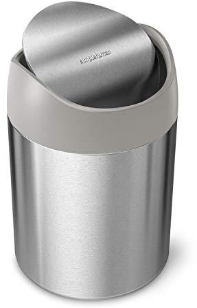 simplehuman CW2084 1.5L Mini Bin, Kitchen Tabletop, Desktop or Dressing Table, Balanced Swing Lid, Lift-Off Lid, Easy to Clean, Fingerprint-Proof, Brushed Stainless Steel