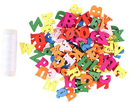 100 botones decorativos de letras coloridas de 15 mm para juguetes de niños (mezclados)