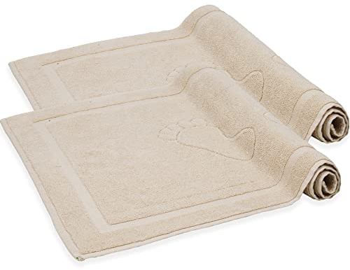 Komfortec Badvorleger Set 2 Teilig, Frottee Duschvorleger, Waschbar Duschmatte & Badteppich, 800 g/m² &100% Baumwolle, Saugfähig & Schnelltrocknend, 50 x 80 cm, Sand/Beige