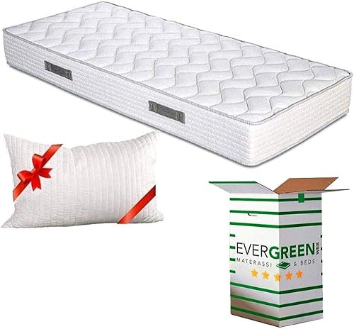 EVERGREENWEB - Materasso Singolo 90x200 Alto 18 cm in Poliuretano ORTOPEDICO lastra Water Foam Bio + CUSCINO Memory Foam GRATIS, Rivestimento Morbido Bianco ANALLERGICO per Reti o Letti Singoli, CITY