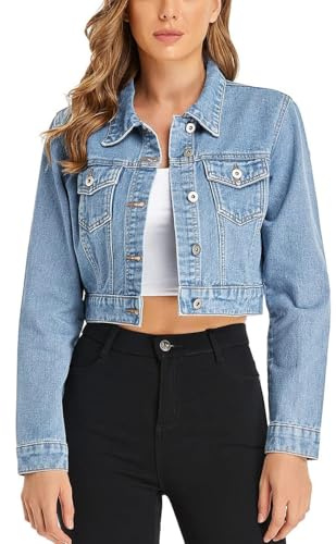 MISS MOLY Dam jeansjacka kort övergångsjacka lätt jacka denim, Ljusblå, 36-38