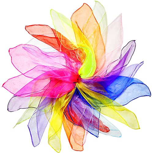 12 Stück Tanz Tücher,Square Jongliertücher,Bunte Tücher zum Tanzen Kindergarten,Performance Schals Gymnastiktücher,Kinder Jonglieren Schals für Zubehör Dekoration,Seidentücher Chiffontücher,60 x 60cm