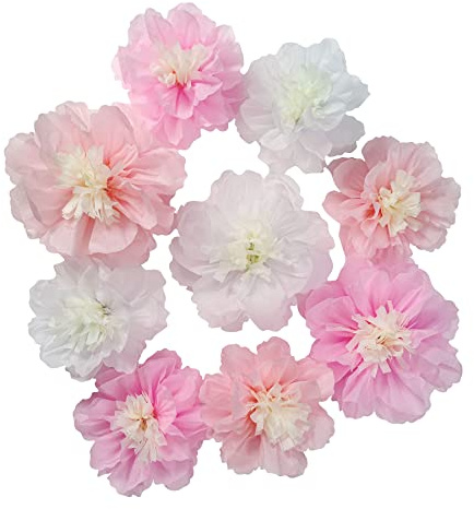Mybbshower Pink Blush White Tissue Paper Flower for Wedding Decor Girls Birthday Party Backdrop Baby Shower Nursery Room Decoration Pack of 9