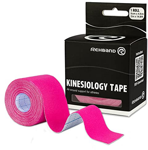Rehband Kinesiologie Tape zur Selbstanwendung, Physio Sport-Tape zur Unterstützung von Gelenken & Muskulatur, wasserfest, hautfreundlich, elastisch, Farbe:Pink, Größe:1 Rolle