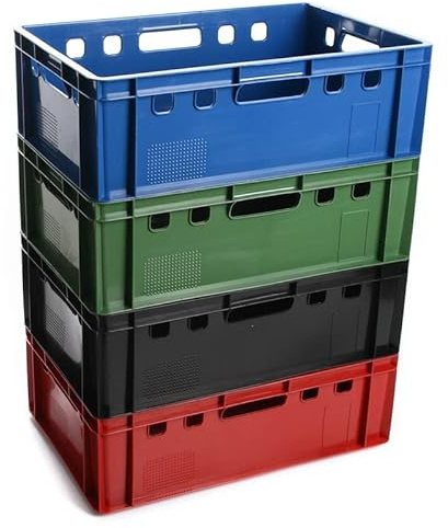 BirnePower Fleischerkiste Fleischkiste Eurofleischerkiste E2 Stapelkiste Kiste Eurobox Lagerkiste Metzgerkiste Box 60x40x20 cm (Rot, 2)