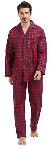 Amaxer 100 % bomull herr flanell pyjamasset herr pyjamas hem mode pyjamas långärmad byxor set toppar med fickor pyjamasbyxor med dragsko, Röd-blå rutig, L